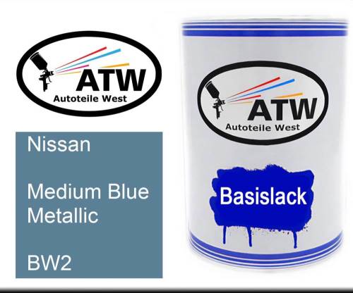 Nissan, Medium Blue Metallic, BW2: 500ml Lackdose, von ATW Autoteile West.